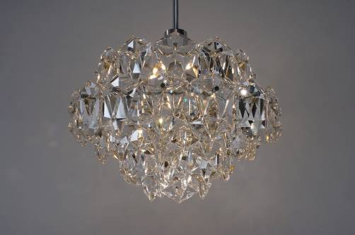 Kinkeldey chandelier, 57 crystals, chrome frame, 1970`s, German